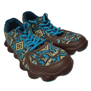 Crazy Train Women's Aztec Print Lace-Up Shoes Brown Teal US 9